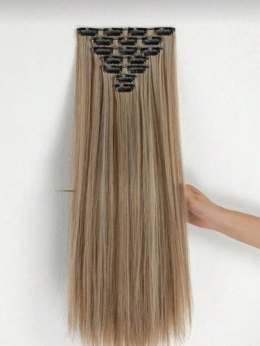 Human hair blend Light Brown With Light Blonde highlights Hair Extensions 24 in - Picture 3 of 8